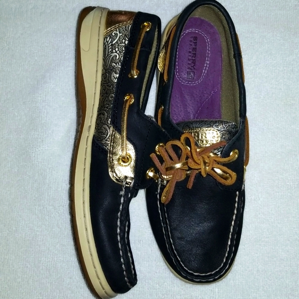 SPERRY TOPSIDERS - BLUEFISH BLACK/GOLD - 7